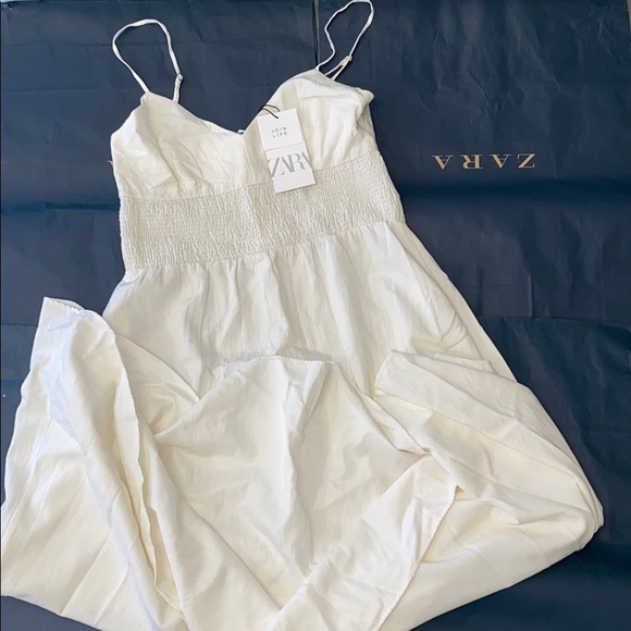 ZARA V NECK LINEN VOLUMINOUS FLOWY MAXI MIDI DRESS - Picture 11 of 14